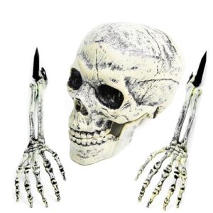WHangXJangYE Halloween Deko Skelett, Garten Gruselig Totenkopf Set Schädel mit Skelett Hand Realistische Horror Skelett Gruseliger Skeleton für Outdoor Halloween Deko