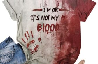 VVNTY Damen Halloween Horror T-Shirt I’m OK It’s NOT My Blood Blut-Splatter Kurzarmshirt Gruseliges Party-Outfit (Blood-White,XL)