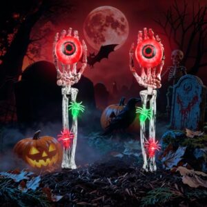 Halloween Deko Outdoor 6LED Leuchtende Skelett Hände Beleuchtung Rot Licht