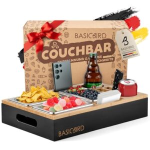 BASICBIRD® Couchbar Snackbox – Holz Sofatablett für Sofa (Black Body)