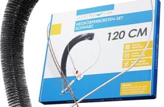 LOBENSWERK Heizkörperbürste 2.0 [120cm – Schwarz] aus tierfreien Nylonborsten – Heizungsbürste, Heizkörper Reinigungsbürste für alle Flach- Rippen- und Badheizkörper mit Anti-Kratz-Gummiummantelung