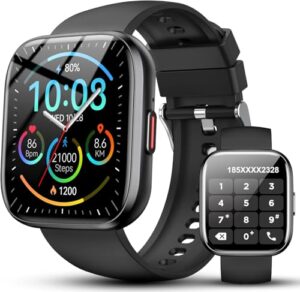 Ddidbi Smartwatch Damen Herren, Fitnessuhr Damen mit Telefonfunktion 1.85″ Zoll Touchscreen, IP68 Wasserdicht Smart Watch mit schrittzähler Schlafmonitor, Uhren Herren für Android iOS, Schwarz