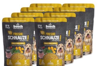 Bosch Freshe Schnauze, Huhn mit Kürbis und Brokkoli 8 x 250 g, Schonend Dampfgegartes Nassfutter für Hunde, Vollwertiges Alleinfuttermittel mit hohem Fleischgehalt, 8 x 250 g Hundenassfutter