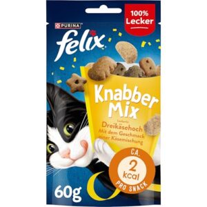 FELIX KnabberMix Dreikäsehoch Katzensnack, Knusper-Leckerlie, 8 x 60g