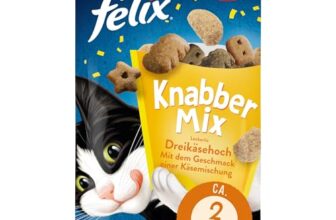 FELIX KnabberMix Dreikäsehoch Katzensnack, Knusper-Leckerlie, 8 x 60g