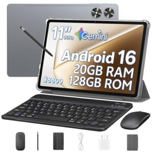 PLOYER 11 Zoll Tablet, Android 16 Tablet with 20GB RAM+128GB ROM (1TB Expandable), Octa-Core, 90 Hz IPS Incell Display, 8800mAh, 13MP+8MP, 5G WiFi, BT5.0, Gemini AI-Tablet mit Tastatur und Maus