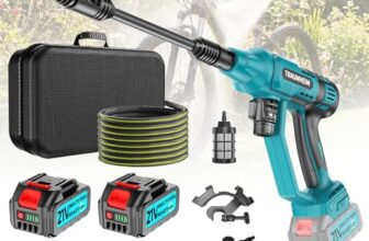 Akku Hochdruckreiniger, Pressure Washer 4-Gang-Modus Max 150Bar, Hydro Blast, Multifunktionale Mobiler Hochdruckreinige mit 2×4.0Ah Batterien, 6-in-1 und 180° Drehbare Düse für Autos,Terrasse, Garten