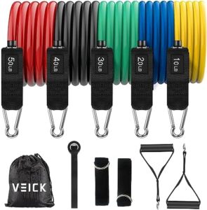 VEICK Resistance Bands Widerstandsbänder Set 5 Fitnessbänder Expander Tube Rubber Bands, Fitnessband mit Tragtasche, Pilates Krafttraining Physiotherapie