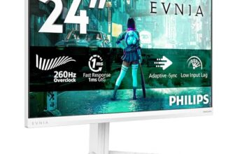PHILIPS Evnia Gaming Monitor 24M2N3201P 24 Zoll FHD, 260Hz, Fast IPS Panel, 1ms GtG, Adaptive Sync, HDR10, G-Sync Compatible, Höhenverstellung,(1920×1080 HDMI 1x 2.0 DP 1x 1.4) Weiß