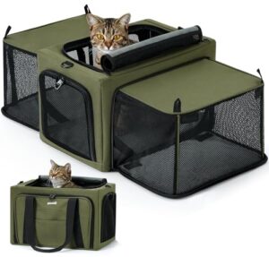Pecute Transportbox Katze für Katzen & Kleine Hunde, Erweiterbar, Grün