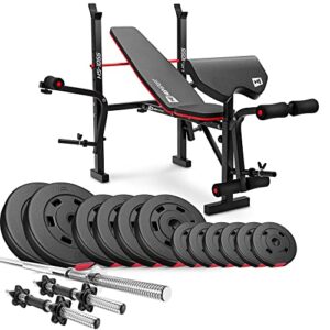 Hop-Sport Hantelbank mit Gewichten HS-1055, klappbare Trainingsbank mit Curlpult, Butterfly und Beincurler Inkl. 38 kg – 129,5 kg Hanteln Set