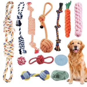 Aoksily 12 Stück Hundespielzeug Set,Welpenspielzeug,Langlebiges Hundespielzeug, Welpe Für Kleine Mittelgroßen Hund Interaktives Spielset Unzerstoerbar BaumwollknotenTau Tier.