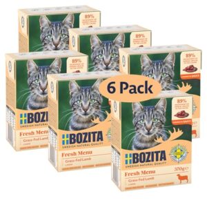 Bozita Tetra Häppchen in Sauce mit Lamm – 6x370g Getreide- & zuckerfreies Nassfutter für Katzen ohne Gentechnik – 7,5% Protein & 5% Fettgehalt – hochwertig & besonders schmackhaft