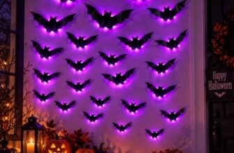 Halloween Fledermäuse Deko, 24 Stück LED Fledermaus Dekoration, Lila Lichter, 3D-Effekt, Halloween Party Dekoration Innen Außen Haus BäUme Garten Patio