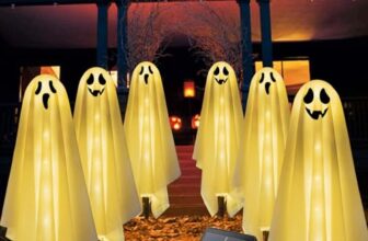 Set von 6 Solar Ghost Stake Lichter für Halloween Deko Outdoor, Scary Spooky Pathway Halloween Lichterkette für Außen Garten Patio Grab Party Dekor Wetterfest Rasen Zaun Veranda Balkon Deko Warm