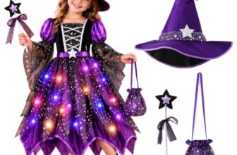 Generisch Halloween Kostüm Kinder, Hexenkostüm Kinder – Halloween Hexen Kostüm Mädchen Halloweenkostüm Hexenkleid Hexenhut Hexe Cosplay Party 3 4 5 6 7 8 9 10 12 14 Jahre
