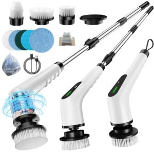 Elektrische Reinigungsbürste 9 in 1 Elektrische Putzbürste mit austauschbaren Bohrbürstenköpfen Electric Cleaning Brush mit Verstellbarem Griff und 3000mAh Akku für Bad/Küche/Auto/Fliesen