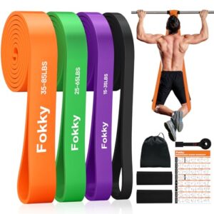 Fokky Widerstandsbänder Resistance Bands Set, 4 Stufen von Fitnessbänder, Klimmzug Bänder mit Türanker & Schutzpads, Gymnastikband für Fitness, Muskelaufbau, Kraftraining