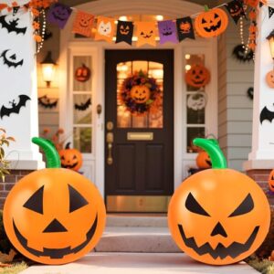 Wlicon 2 Stück 60 cm Halloween Kürbis aufblasbare Bälle hängende aufblasbare Halloween Kürbis Dekorationen für Garten Garten Ferienparty Heimdekor