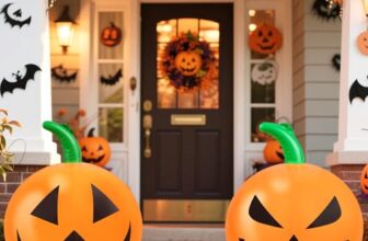 Wlicon 2 Stück 60 cm Halloween Kürbis aufblasbare Bälle hängende aufblasbare Halloween Kürbis Dekorationen für Garten Garten Ferienparty Heimdekor