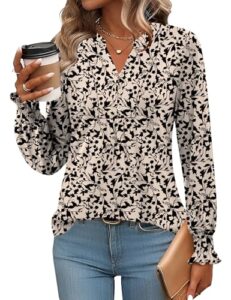 Rapbin Bluse Damen Langarm Tunika Elegantes Oberteil V-Ausschnitt Shirt