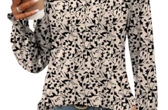 Rapbin Bluse Damen Langarm Tunika Elegantes Oberteil V-Ausschnitt Shirt