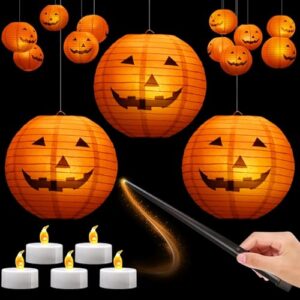 Charfia Halloween deko, 10 Stück LED Papierlaternen Kürbis Laterne Deko Halloween Decorations Deko für Zimmer, Kürbislaterne für Home Party