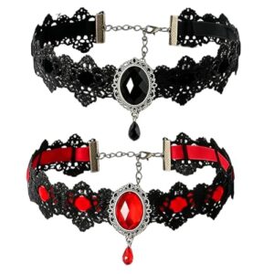2 Stück Gothic Schmuck Spitzenhalsketten,für Halloween Accessoires Damen