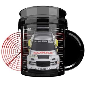 Sonax HWA Auto Wascheimer Set mit Sieb und Deckel | 19l Autowascheimer Schwarz mit Gitter zur Schmutzfilterung | Eimer für die Autowäsche | Auto Putzeimer