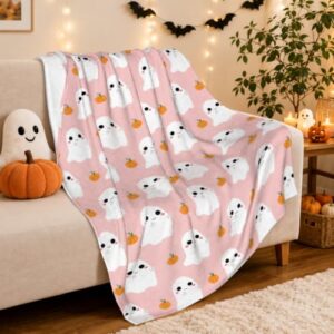 FestiKiva Halloween Kuscheldecke mit Geistern & Kürbissen für Sofa & Bett