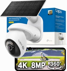 Tapo C660 KIT 4K 360° Solar Überwachungskamera Außen, Akku 10000 mAh, Farbnachtsicht, Dual-Band WLAN, KI-Erkennung, Licht & Ton Alarm, Lokale Speicherung über microSD oder Tapo H500
