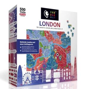 PuzzleMap London Puzzle Stadtplan – XXL 500 Teile – Mit Booklet & Faltkarte – 68x48cm Motivgröße – Reiseführer Geschenk Souvenir