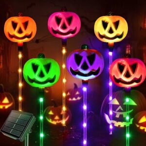 Homeleo Set von 6 Kürbis Solarlampen für Halloween Outdoor, Garten Deko, Solar Pumpkin Pathway Lights Außen Wetterfest für Patio, Rasen, Zaun, Veranda, Balkon