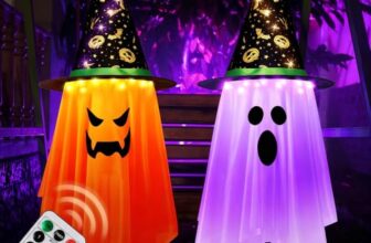 Johiux Halloween Geister Deko Garten Outdoor,Hängelicht Deko Hexenhut