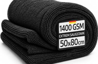 Kemes Mikrofasertücher Auto XXL 80x50cm Premium 1400 GSM Autotrockentuch Schwarz Microfaser | 5-Fach Ultra saugstark Poliertuch für Autopflege