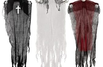 Halloween Hängedeko Skelett-Geister, 3pcs Gruselige Sensenmänner, Gruselige Haus-Fliegendeko für Garten und Hof, Halloween Deko für Draußen
