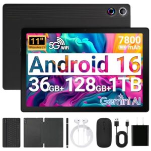 Laptok Tablet 11 Zoll 2 in 1, Android 16 Tablet Gemini AI, 36GB RAM + 128GB ROM (1TB Erweiterbar), Octa-Core, 7800mAh mit Schnelladung, Wi-Fi 6 & Bluetooth 5.4