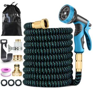 30m/100FT Flexibler Gartenschlauch, Wasserschlauch Dehnbar mit 10 Modi Düse, Upgrade 4-lagiger Latex & 3750D-Gewebe, 3/4″ und 1/2″ Zoll Adapter, mit Wandhalterung, für Gartenarbeit, Waschen