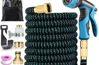 15M/50FT Flexibler Gartenschlauch, Wasserschlauch Dehnbar mit 10 Modi Düse, Upgrade 4-lagiger Latex & 3750D-Gewebe, 3/4″ und 1/2″ Zoll Adapter, mit Wandhalterung, für Gartenarbeit, Waschen