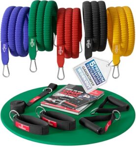 Resistance Widerstandsband Set Textil mit Trainings-eBook – Expander Tubes Bänder Band Stoff Fitnessbänder – Widerstandsbandset: 5 Griffe Türanker Fußschlaufen