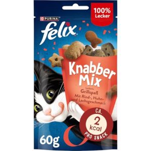 FELIX KnabberMix Grillspaß Katzensnack, Knusper-Leckerlie, 8 x 60g