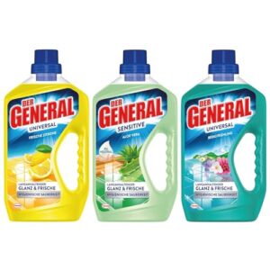 Der General Universal & Sensitive Allzweckreiniger – Ausprobierpaket bestehend aus 3 Artikeln – Bergfrühling, Frische Zitrone & Aloe Vera – Universalreiniger für hygienische Sauberkeit – je 750 ml