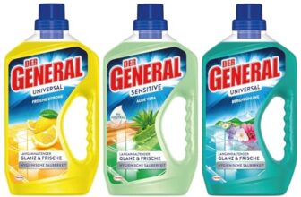 Der General Universal & Sensitive Allzweckreiniger – Ausprobierpaket bestehend aus 3 Artikeln – Bergfrühling, Frische Zitrone & Aloe Vera – Universalreiniger für hygienische Sauberkeit – je 750 ml