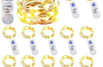 DALMALIN 12er-Pack Lichterketten mit Timer, Batterie Kupfer Drahtlichterkette 2M 20 LEDs Lichterketten Weihnachten Batteriebetrieben Wasserdichte Lichter Flasche,Innen, Außen,DIY Dekoration, Warmweiß