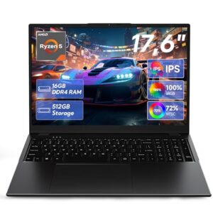 jumper 2026 Gaming Laptop 17,6 Zoll IPS 1920X1200, 16GB DDR4 RAM 512GB SSD, AMD R5 3500U(bis zu 3,7GHz), Leuchtende Tastatur, Leichte Business und Studenten Notebook, Vollfunktionale Typ-C/HDMI/WiFi6