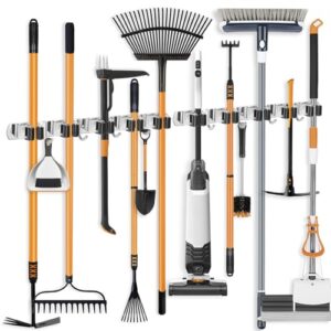 ibell 2 Stück Besenhalterung Wand, 10 Halter + 8 Haken Gerätehalter Edelstahl Selbstklebend, Gartengerätehalter Wandhaken mit Schrauben, Wandhalterung Werkzeughalter für Badezimmer Garten Garage