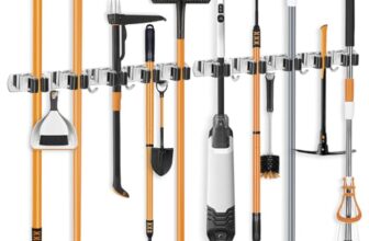 ibell 2 Stück Besenhalterung Wand, 10 Halter + 8 Haken Gerätehalter Edelstahl Selbstklebend, Gartengerätehalter Wandhaken mit Schrauben, Wandhalterung Werkzeughalter für Badezimmer Garten Garage