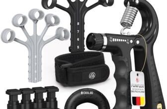 FUNFLEX Handtrainer Fingertrainer, Verstellbares Griffkraft Trainer Set -5-Teilig- Unterarmtrainer, Fingerstrecker Neopren Handgelenk Band – Finger Grifftrainer – Grip Ring, Hand & Unterarm Training