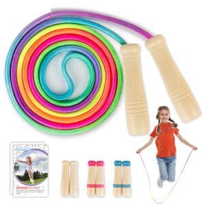 Springseil Kinder, Verstellbare Springseil mit Holzgriff und Regenbogen