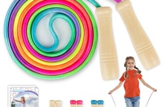 Springseil Kinder, Verstellbare Springseil mit Holzgriff und Regenbogen